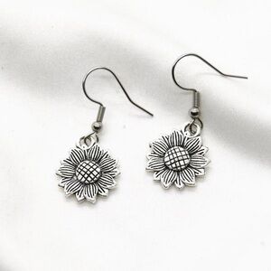Silver Sunflower Pendant Earrings